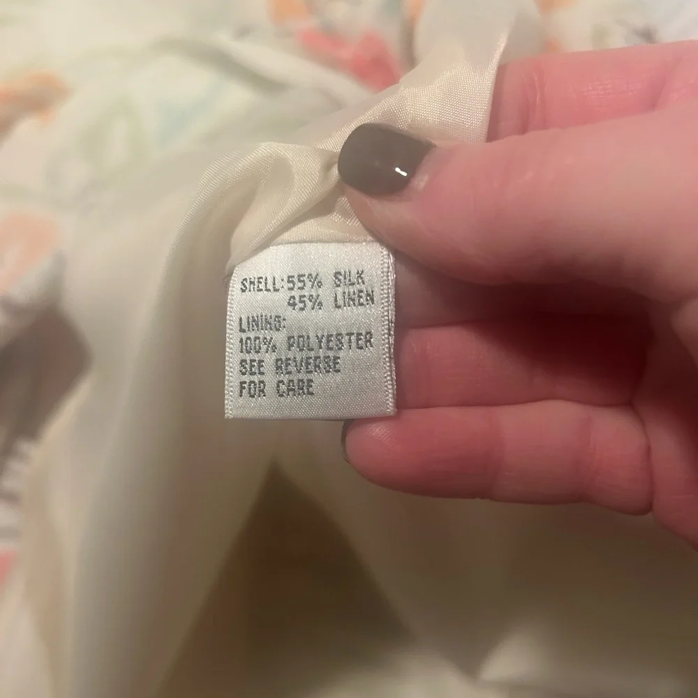 Talbots Linen Cotton Blend A-Line Off White & Floral Midi Skirt Size 12 - Picture 12 of 12